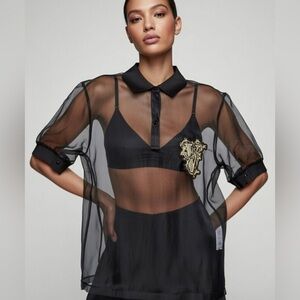 Versace Young Black Sheer Polo with Gold Emblem 16 Small